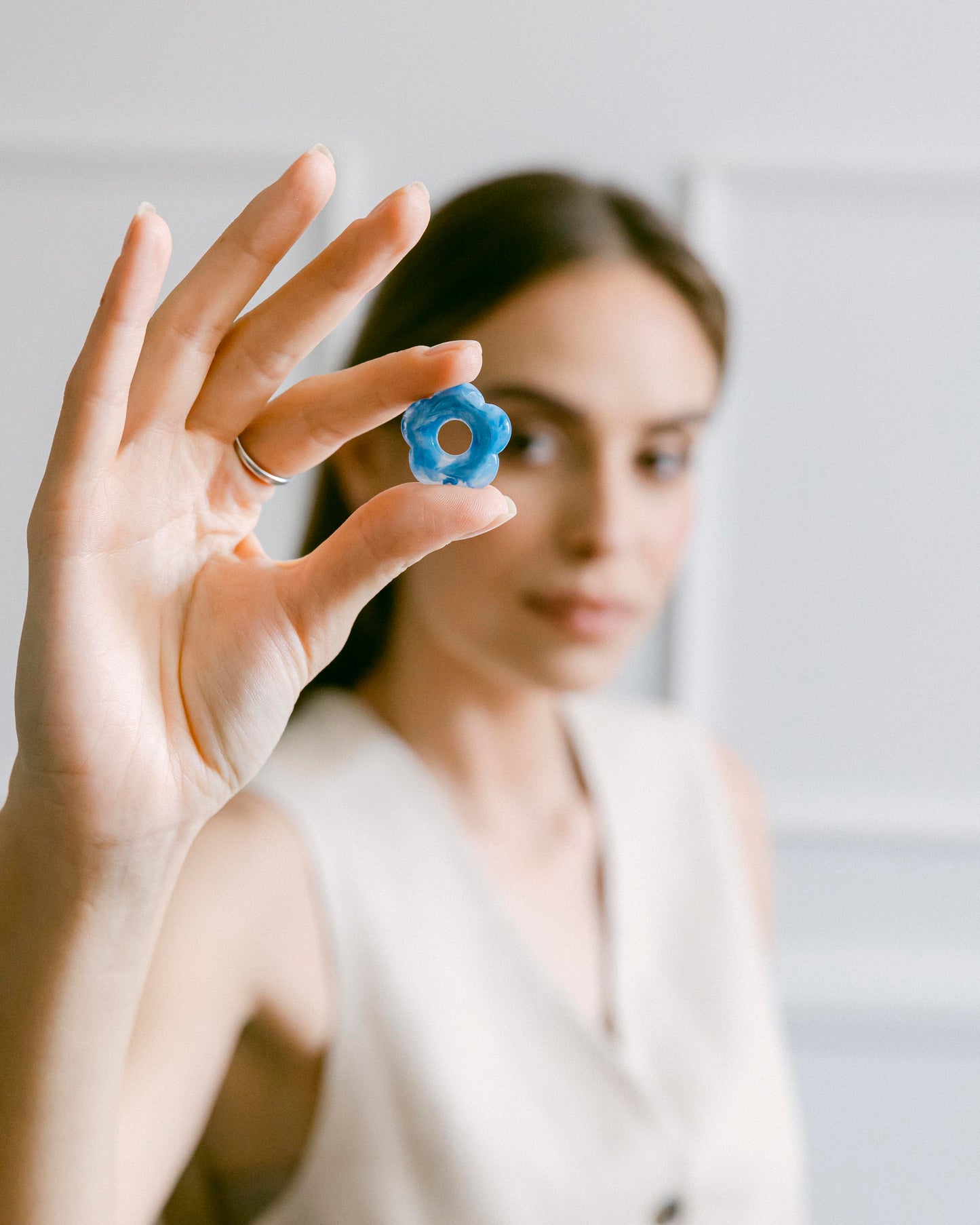 Multifunctional earrings, silver with blue pendant